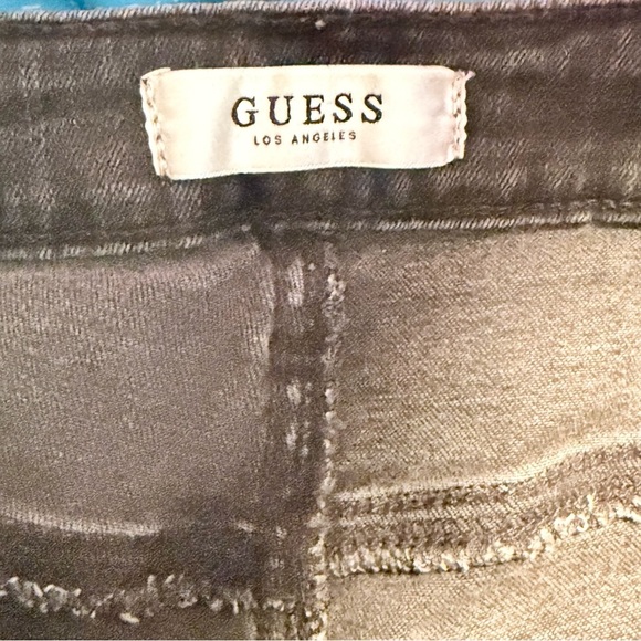 Guess Gray/black Distressed Jean Shorts with Frayed Hem - Picture 5 of 7